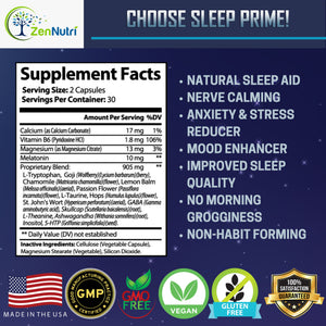 Sleep Prime by ZenNutri | NON-Habit Forming Stress Relief Supplements